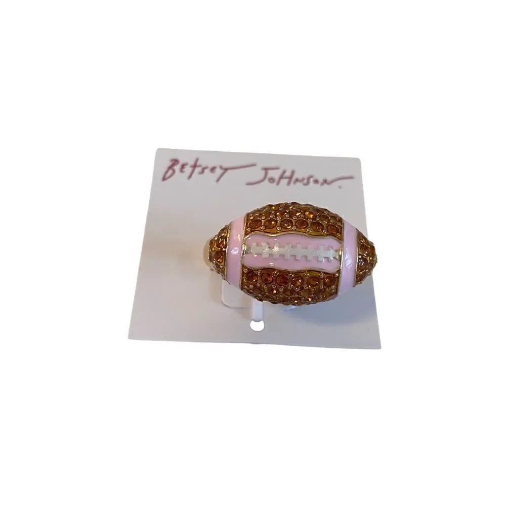 Betsey Johnson Sparkly Pave Crystal Football Cocktail Ring w/ Stretch Band.